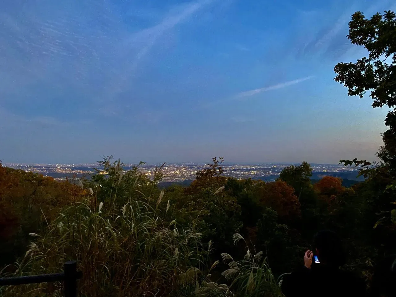 高尾山山頂からの眺め。いや、ほんとに周りは結構暗いんです。