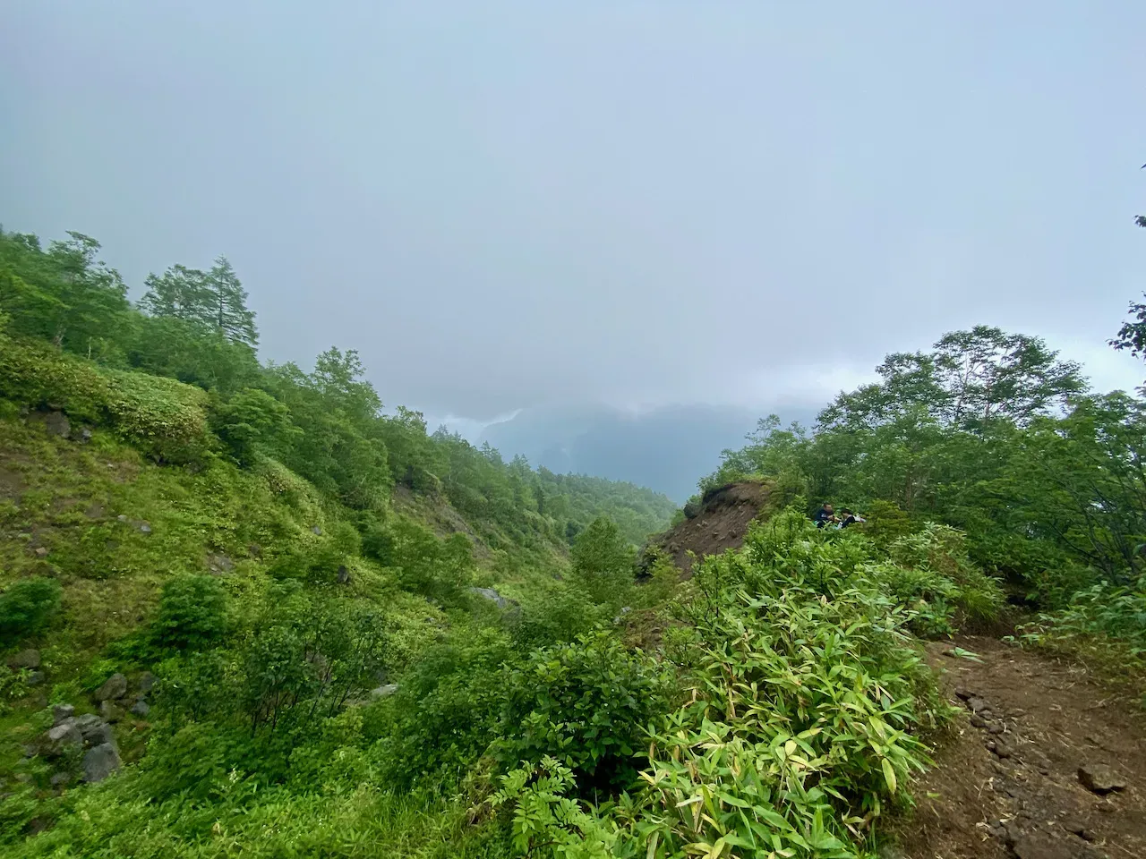 中腹。終始硫黄臭いです。上の方はガスってます。