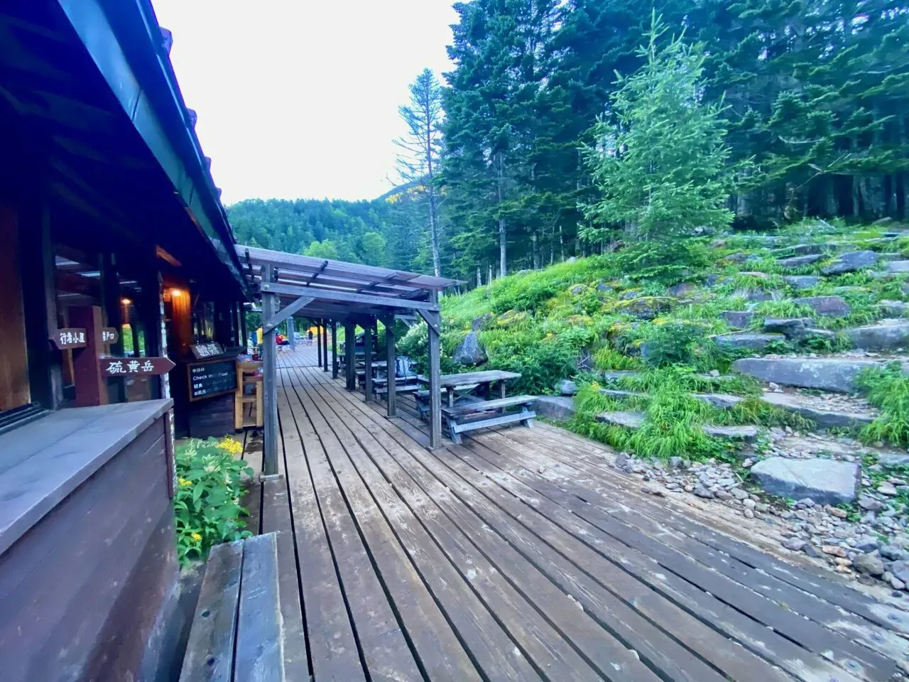 登山道はこの右側の石段を登っていく感じ。硫黄岳へ向かいます。