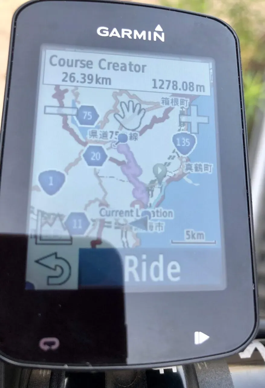 Course Creatorで作成した箱根周辺のルート - 26.39km、獲得標高1278m