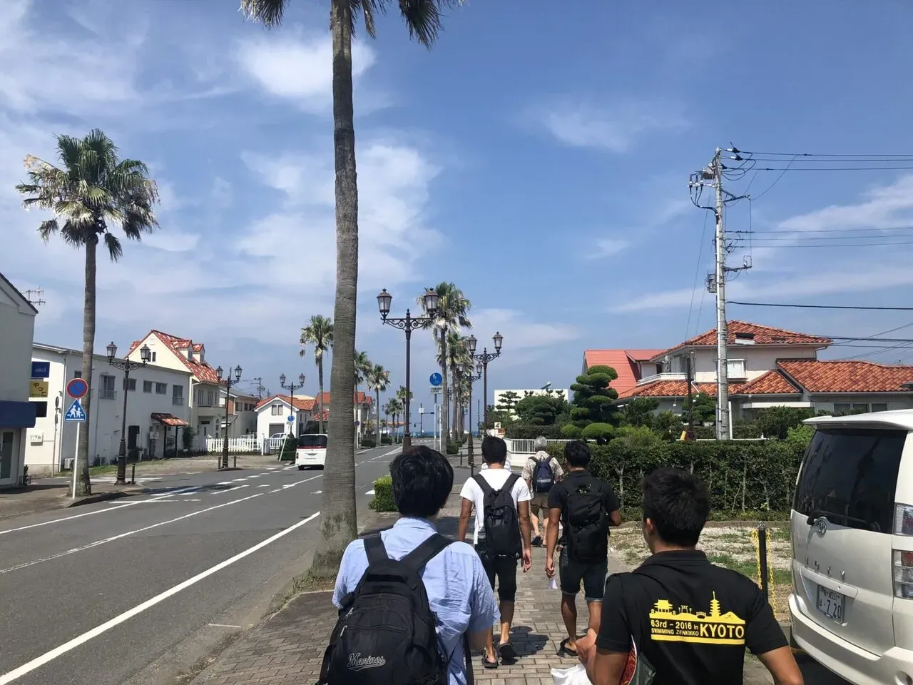 ヤシの木が並ぶ館山の通り、南国の雰囲気