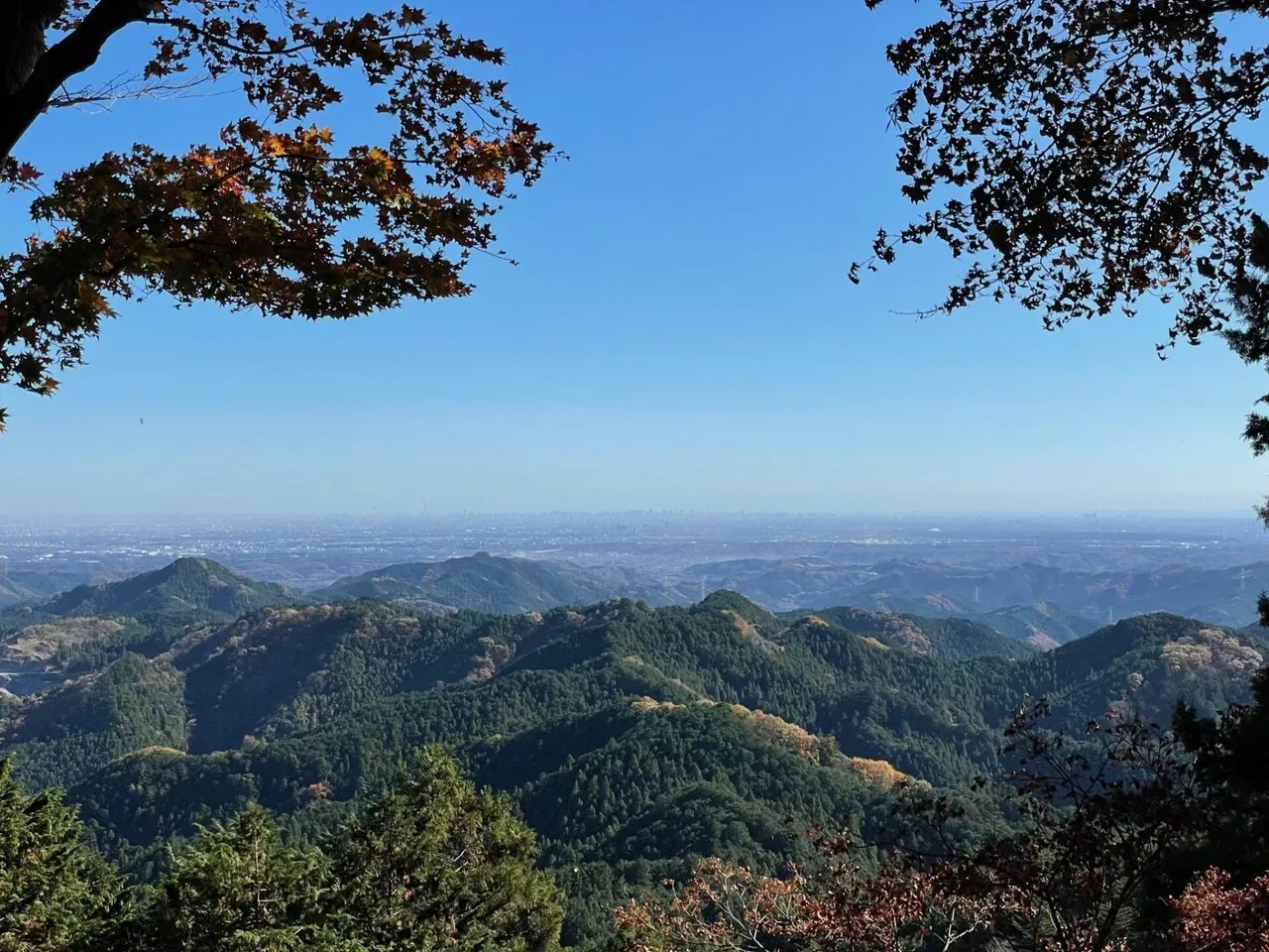 子の権現から一望できる秩父の山並みと平野の眺め
