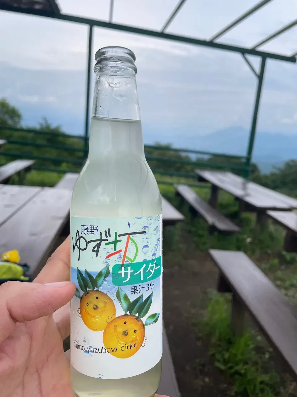 給水用のドリンクを凍らせてきたけど、半分ぐらい溶けていなくて水不足。ご当地ものっぽいものを飲んでみる。まぁ、普通。