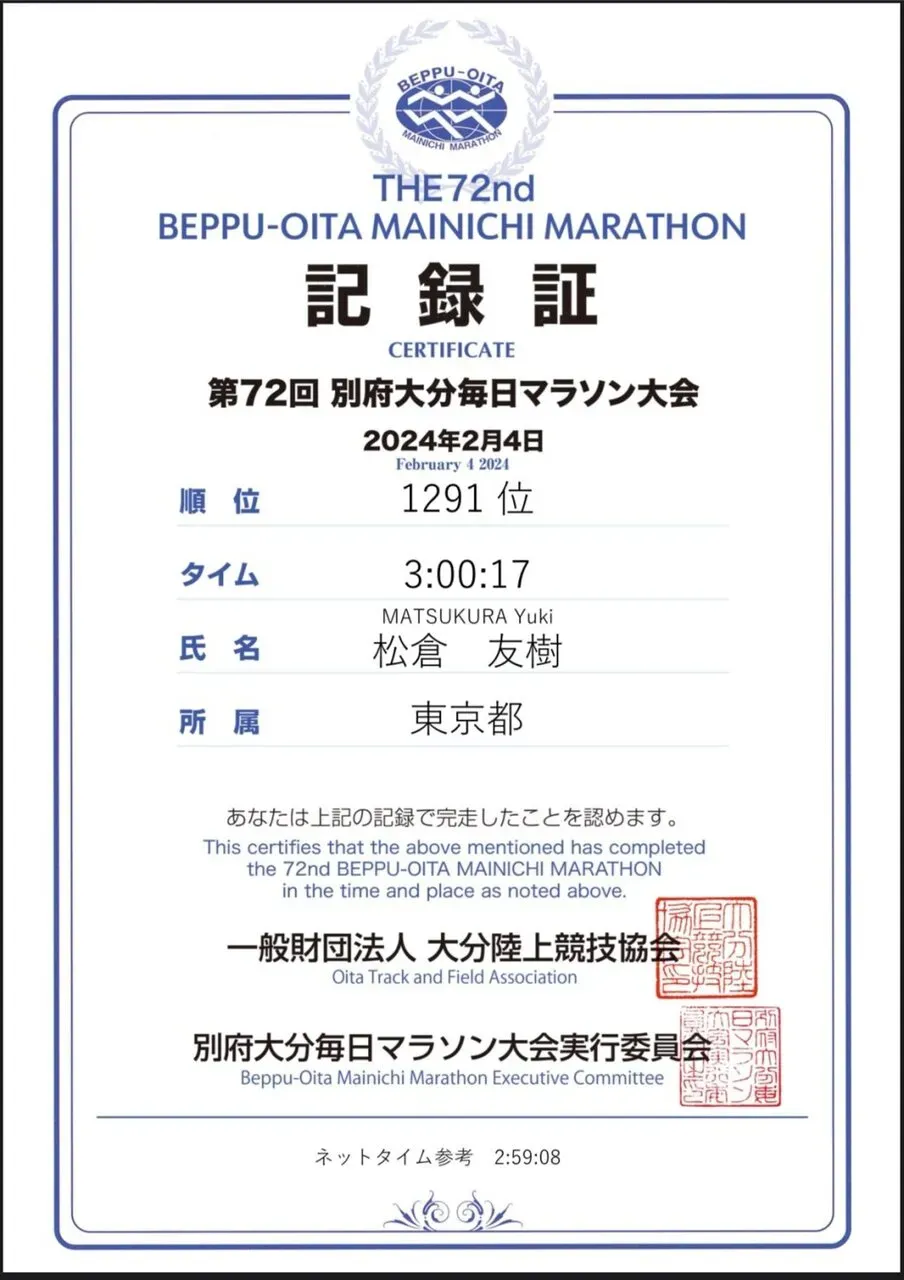 別府大分毎日マラソン 2024年【レース編】2時間59分8秒 - 画像1